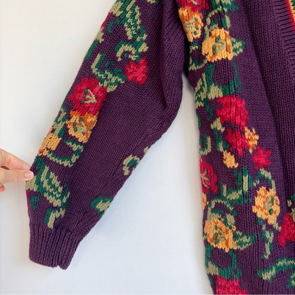 Vtg Robert Scott Women M Cardigan Knit Sweater Purple Floral Grandmacore Cottage - Picture 9 of 14